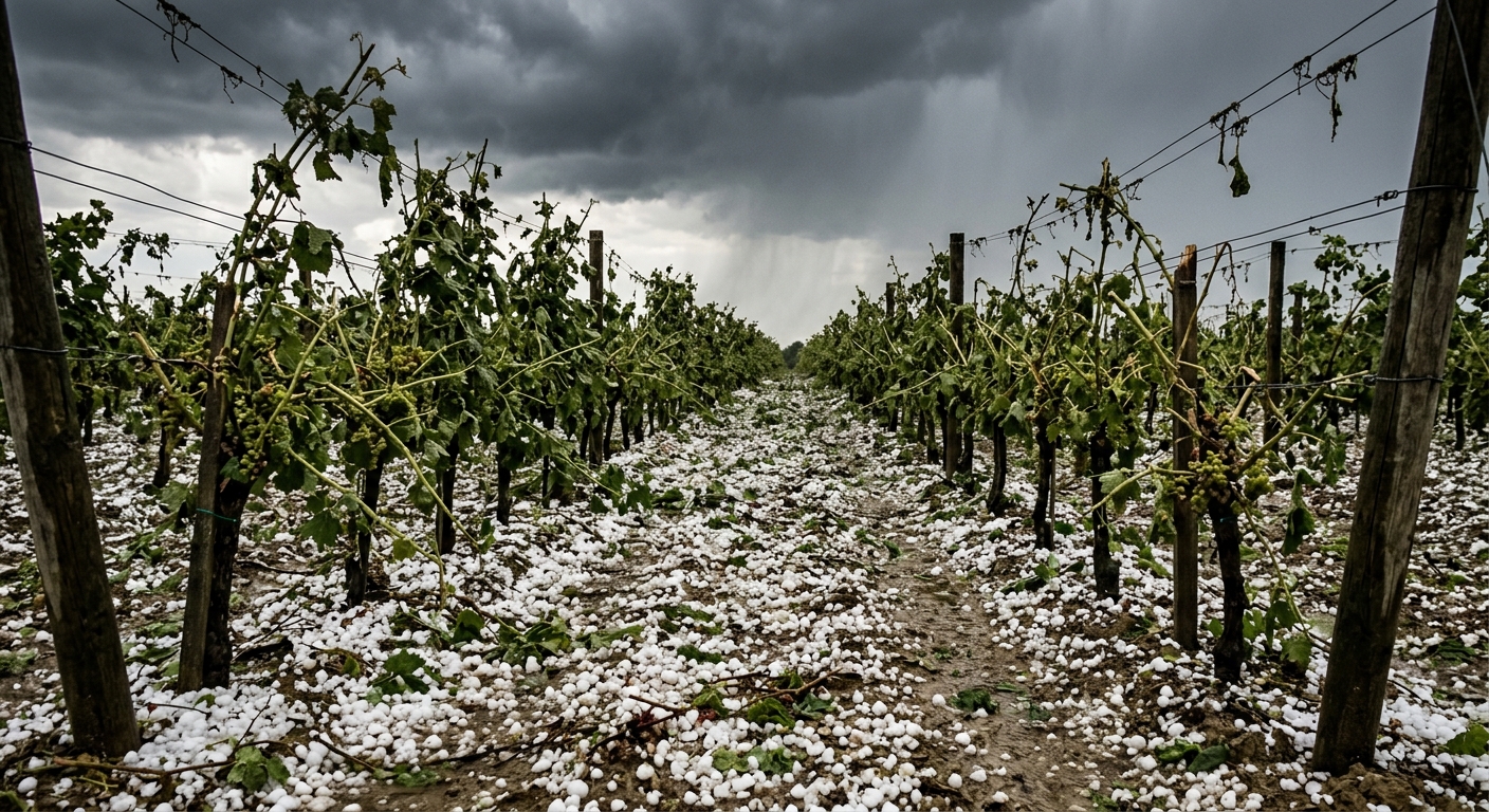 Photo des vignes détruites par la grêle